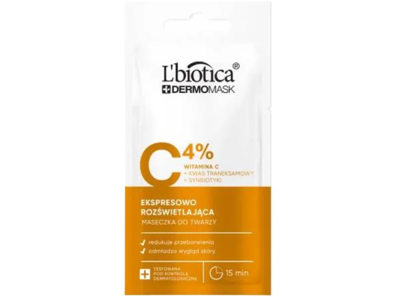 L’BIOTICA Dermomask Ekspresowo rozświetlająca maska z witaminą C, 4%, 8 ml