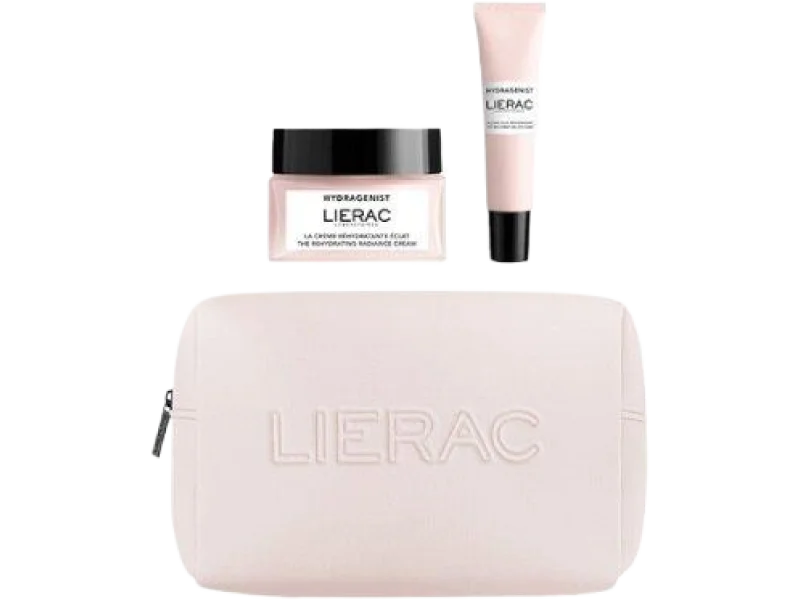 Lierac Hydragenist zestaw krem rozświetlający + krem pod oczy + kosmetyczka, 50 + 15 szt.