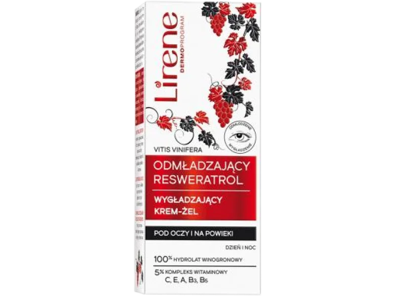 Lirene odmładzający resweratrol wygładzający krem-żel pod oczy i na powieki, 15 ml
