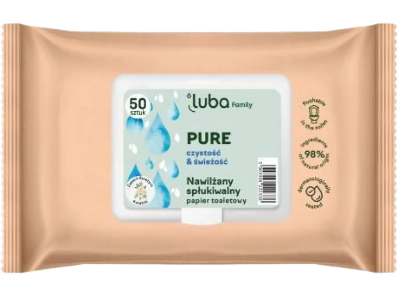 LUBA Family nawilżany papier toaletowy Pure, chusteczki, 50 szt.