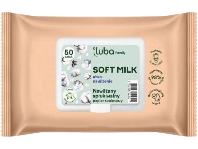 LUBA Family nawilżany papier toaletowy Soft Milk, chusteczki, 50 szt.