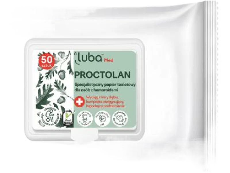 LUBA Med Proctolan Specjalistyczny papier toaletowy dla osób z hemoroidami, chusteczki, 50 szt.