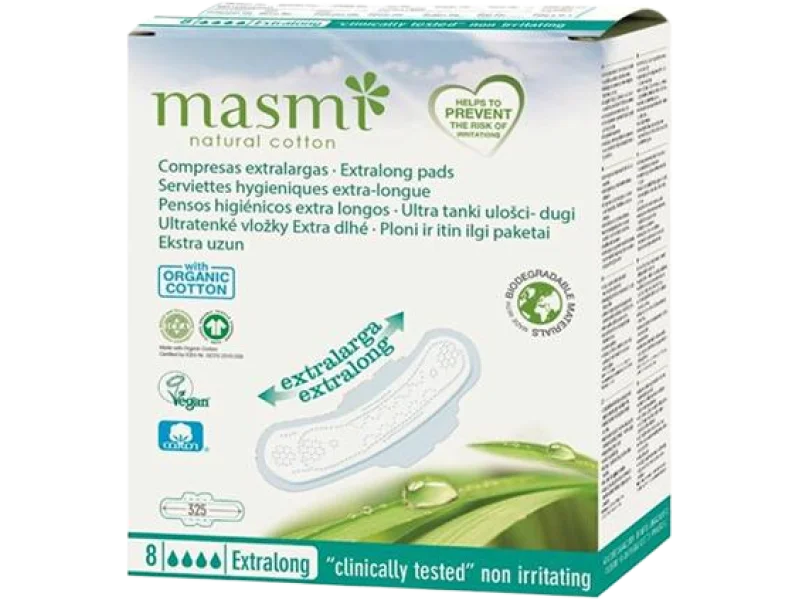 Masmi ekstradługie podpaski z bawełny organicznej, 8 szt.