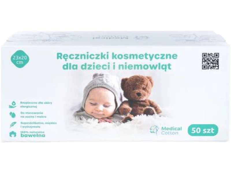 Medical Cotton ręczniczki kosmetyczne dla dzieci i niemowląt, ręczniki, 50 szt.