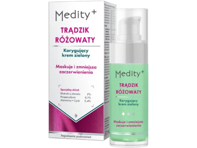 MEDITY+ TRĄDZIK RÓŻOWATY Korygujący krem zielony, 30 ml