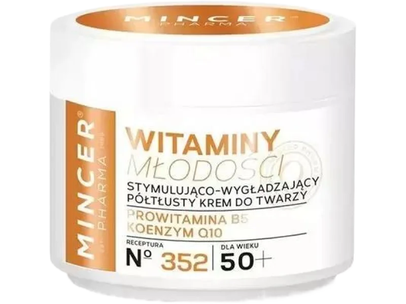Mincer Pharma Witaminy Młodości N352 stymulująco-wygłodzający półtłusty krem do twarzy 50+, 50 ml