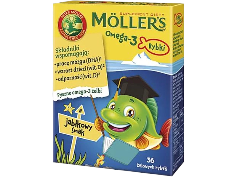 Moller’s Omega-3 rybki, jabłkowe, żelki, 36 szt.