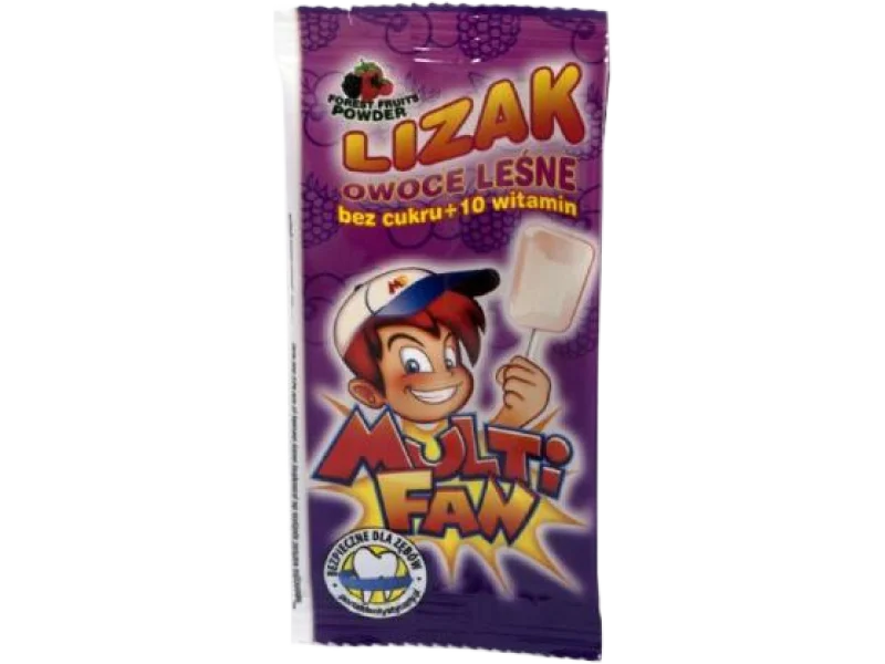 MULTI FAN LOLLY Lizak o smaku owoców leśnych bez cukru, 1 szt.
