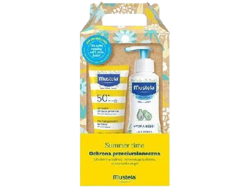 Mustela Summer Time Hydra Bebe mleczko do ciała + mleczko przeciwsłoneczne SPF 50+, zestaw, 300 + 100 szt.