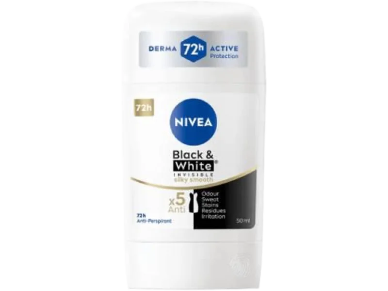 NIVEA Black & White Invisible Silky Smooth Antyperspirant, sztyft, 50 ml