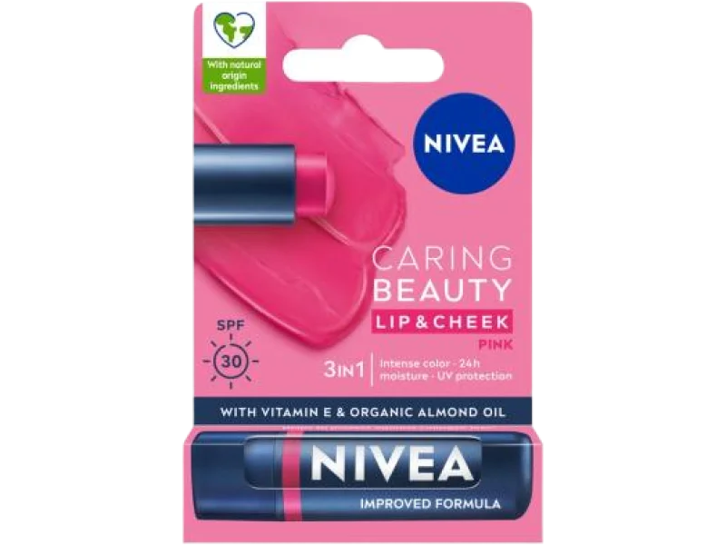 NIVEA Caring Beauty Pomadka pielęgnująca do ust 3w1 Pink, 4,8 g