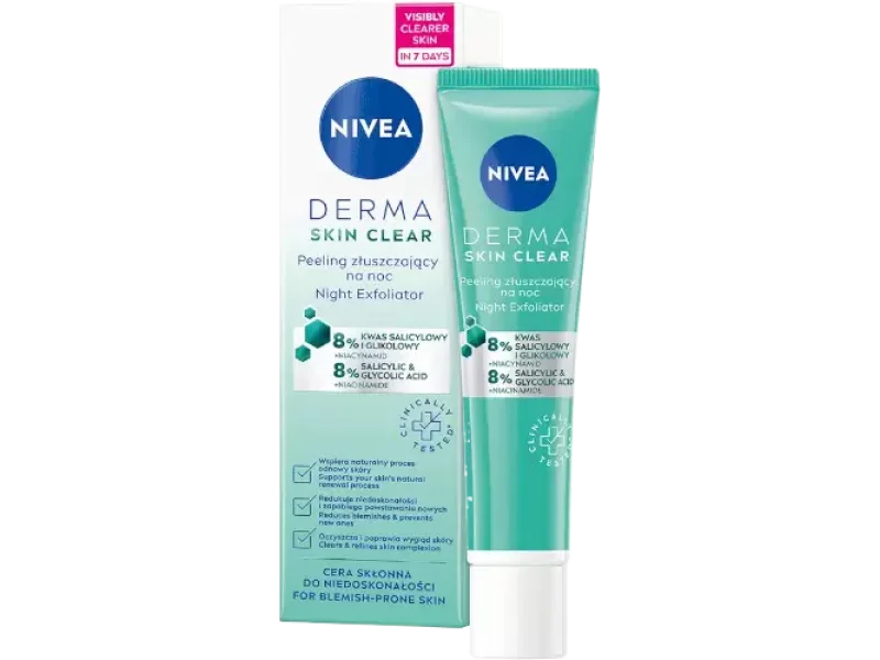 Nivea Derma Skin Clear peeling złuszczający na noc, żel, 40 ml
