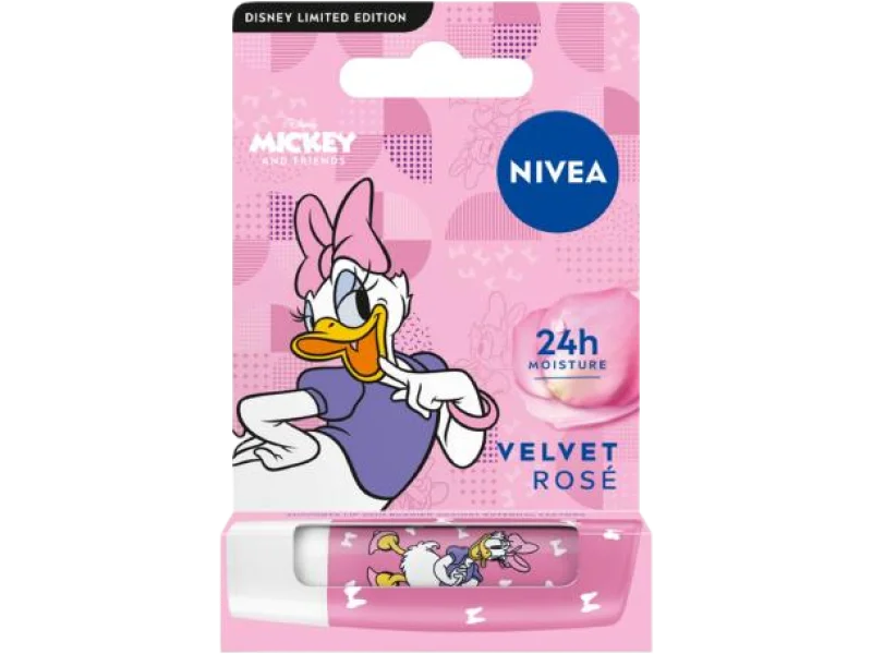 NIVEA Disney Daisy Duck Pielęgnująca pomadka do ust Velvet Rose, 4.8 g