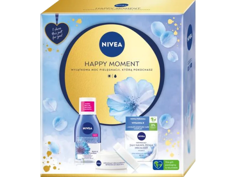 NIVEA Happy Moment zestaw kosmetyków do pielęgnacji twarzy dla kobiet, krem + płyn, 2 szt.