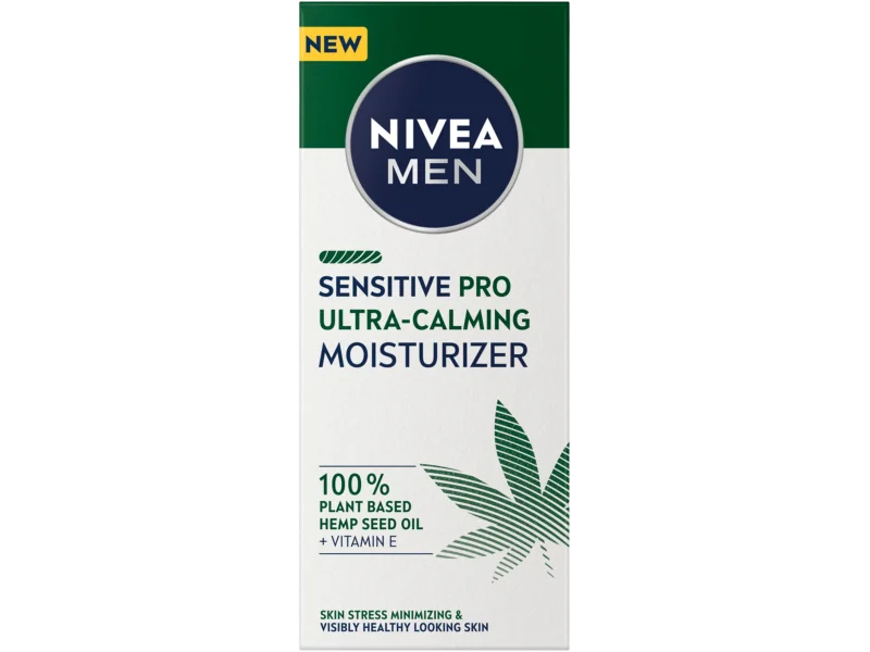 Nivea Men Sensitive Pro Ultra-Calming nawilżający 24 h z 100% organicznym olejem z nasion konopnych i witaminą E, krem, 75 ml