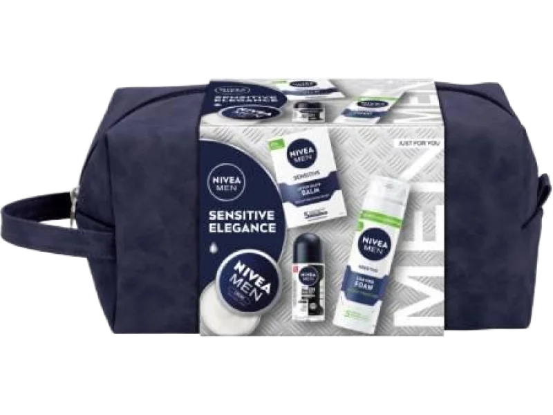 NIVEA MEN Sensitive zestaw balsam po goleniu + łagodząca pianka do golenia + krem do twarzy i ciała dla mężczyzn + antyperspirant roll-on, balsam + pianka + krem + antyperspirant, 100ml + 200ml + 75ml + 50ml ml