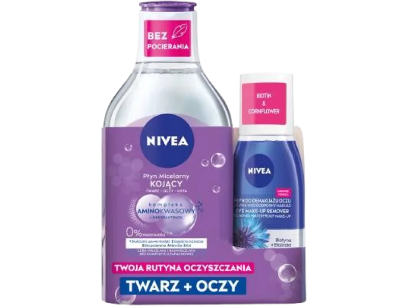 NIVEA Zestaw Duopack Płyn micelarny kojący + Płyn do demakijażu oczu, 400 ml + 125 ml ml