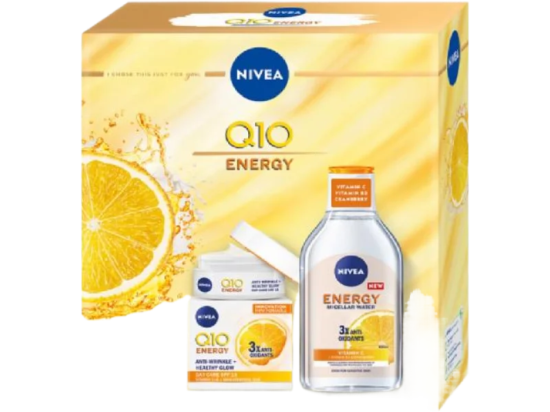 NIVEA Zestaw Q10 Energy krem przeciwzmarszczkowy na dzień + płyn micelarny, krem + płyn, 50ml + 400ml ml