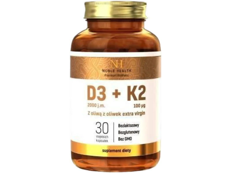 NOBLE HEALTH Witamina D3+K2 z oliwą z oliwek, kapsułki miękkie, 30 kaps.