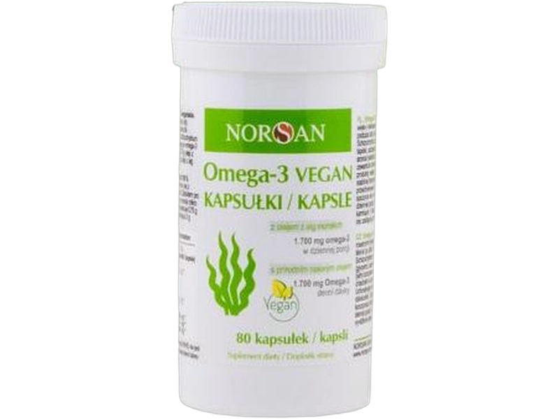 Norsan Omega-3 Vegan olej z alg morskich, kapsułki, 80 kaps.
