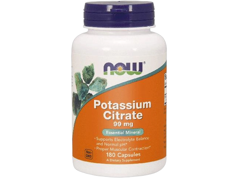 Now Foods Cytrynian potasu, kapsułki, 99 mg, 180 kaps.