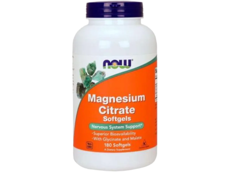 NOW FOODS Magnesium Citrate – Cytrynian Magnezu, kapsułki, 180 kaps.