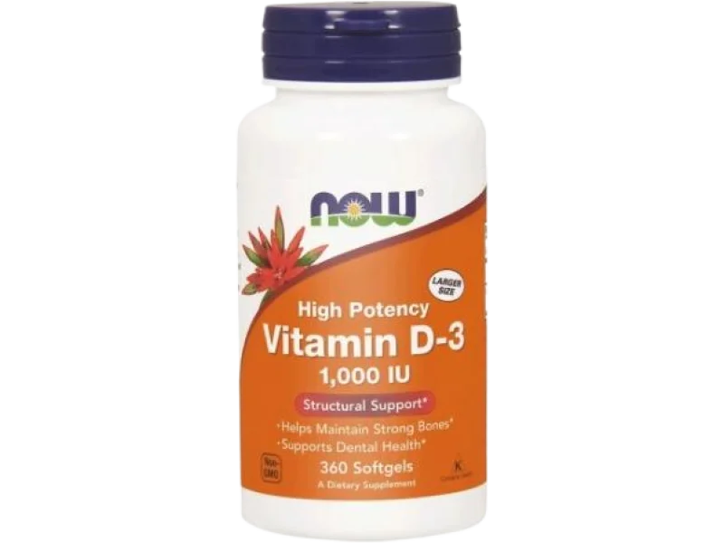 NOW FOODS Witamina D-3 1000 IU, kapsułki miękkie, 25 mcg, 360 kaps.