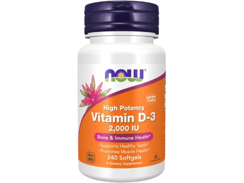 NOW FOODS Witamina D-3 2000iu, kapsułki miękkie, 50 mcg, 240 kaps.