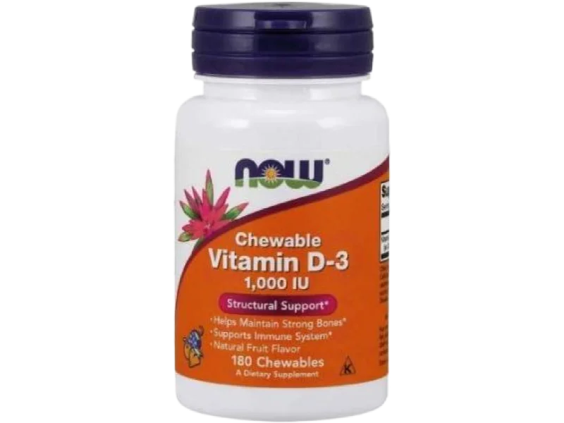 NOW FOODS Witamina D3, tabletki do ssania, 1000 IU, 180 tabl.