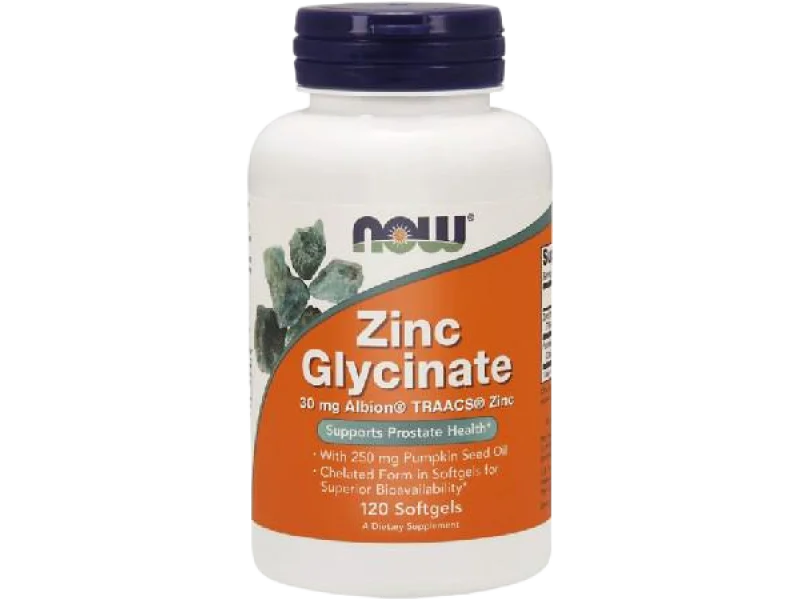 Now Zinc Glycinate, kapsułki miękkie, 30 mg, 120 kaps.