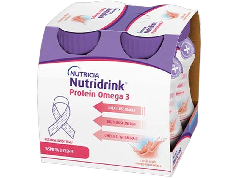 Nutridrink Protein Omega 3, smak mango brzoskwinia, płyn, 4 x 125 ml