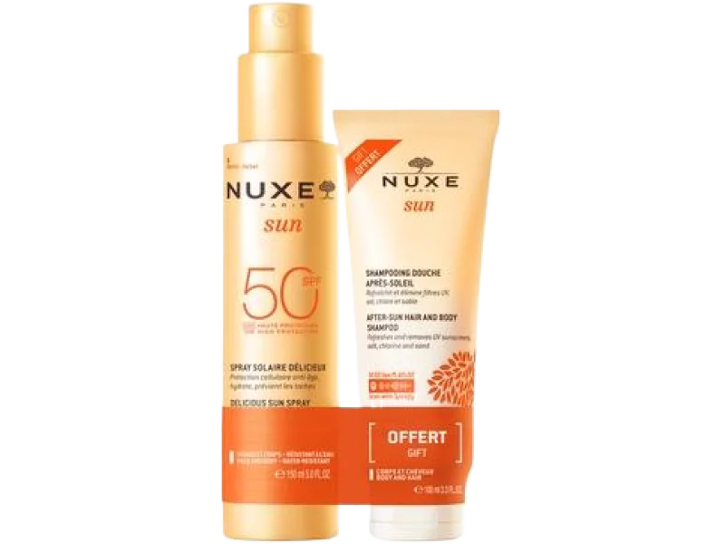 NUXE Sun Zestaw mleczko do opalania twarzy i ciała SPF50 + żel pod prysznic po opalaniu, 150 + 100 ml