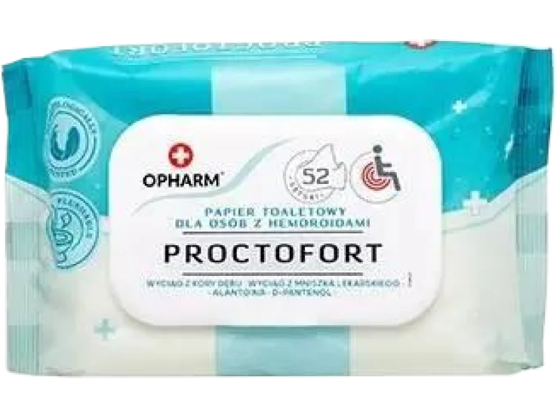 Opharm Proctofort nawilżany papier toaletowy, chusteczki, 52 szt.