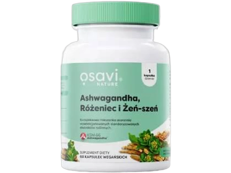 Osavi Ashwagandha, różeniec i żeń-szeń, kapsułki, 60 kaps.