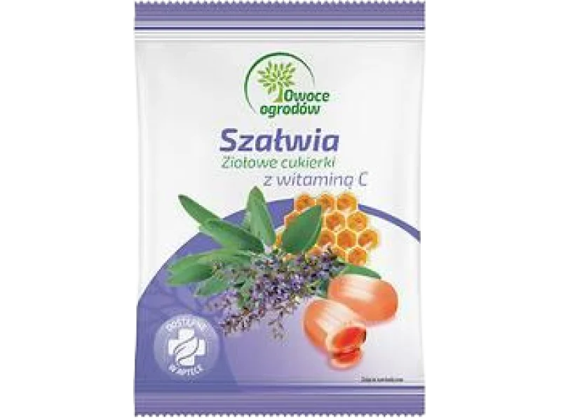 Owoce Ogrodów Ziołowe cukierki z witaminą C Szałwia, 60 g