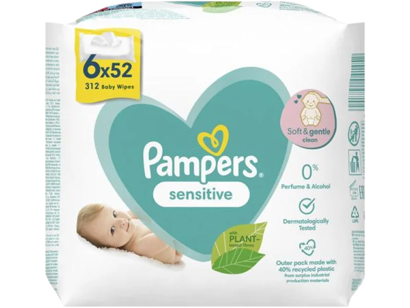 Pampers Chusteczki Nawilżane Sensitive, 6×52 szt.