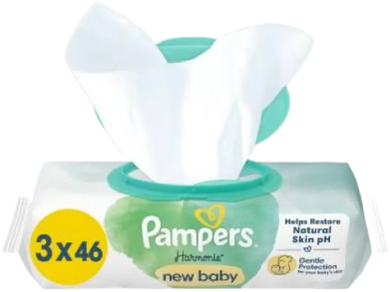 Pampers Harmonie New Baby Chusteczki nawilżane, 3×46 szt.