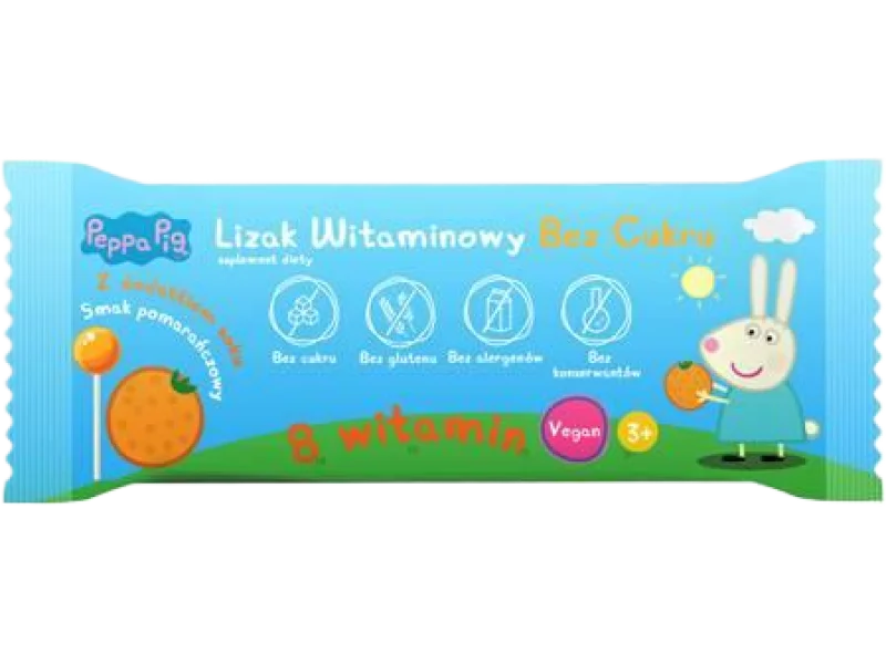 PEPPA PIG Lizak witaminowy bez cukru smak pomarańczowy, 1 szt.