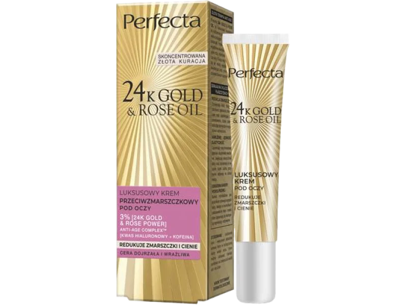 Perfecta 24K Gold & Rose Oil luksusowy krem przeciwzmarszczkowy pod oczy, 15 ml