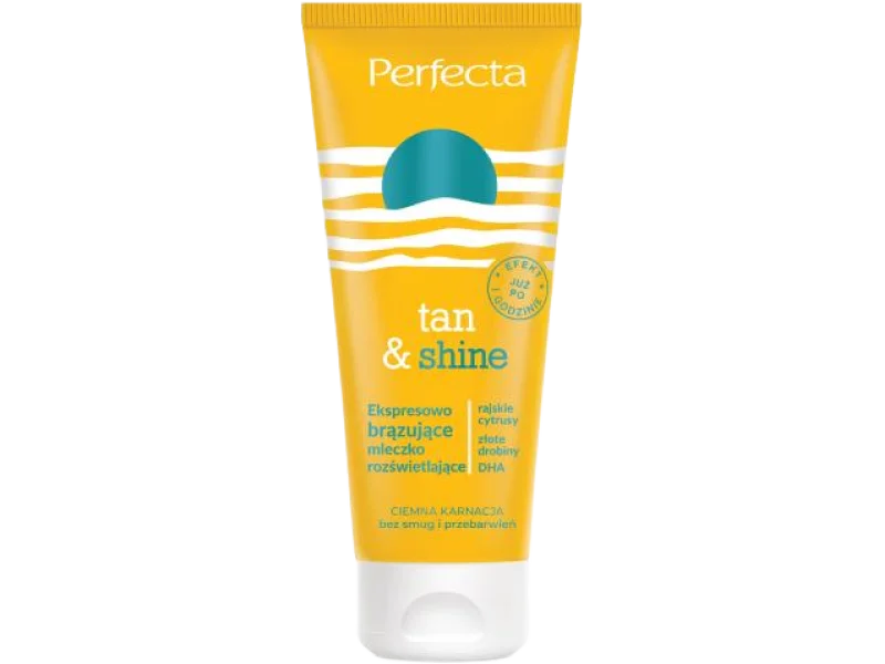 PERFECTA Tan & Shine Expresowo brązujące mleczko rozświetlające do ciała, 200 ml