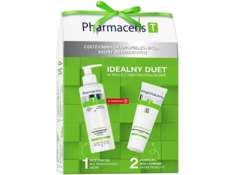 Pharmaceris T Zestaw Sebo-moistatic Krem nawilżająco-kojący SPF 30 + Puri-sebogel Antybakteryjny żel myjący, 50 ml + 80 ml zestaw