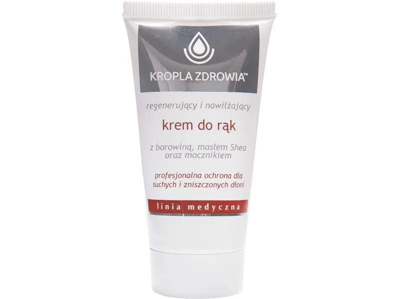 Pharmedis Kropla Zdrowia linia medyczna regenerujący i nawilżający krem do rąk z borowiną, masłem shea i mocznikiem, 50 ml