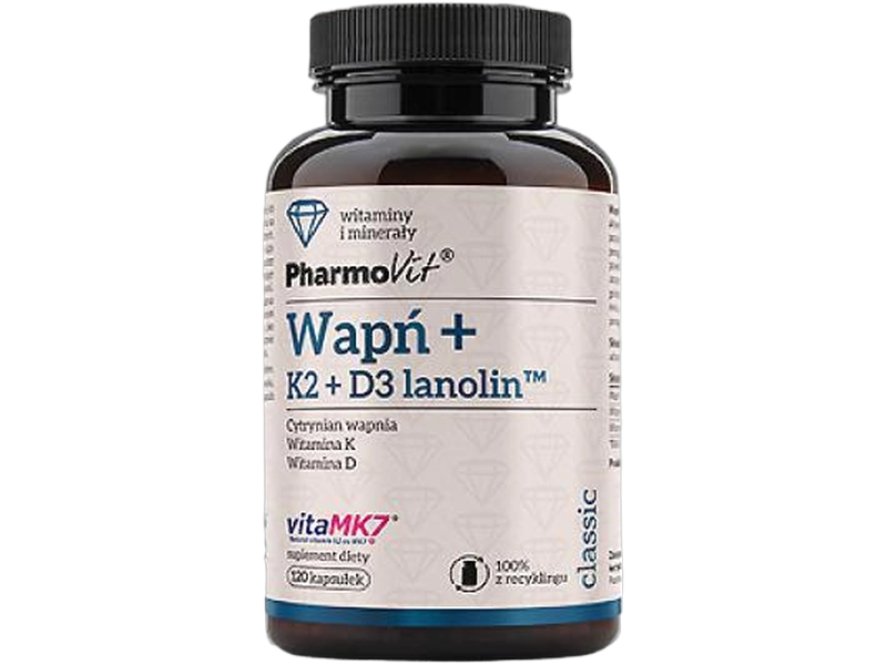 Pharmovit Wapń + K2 + D3 + lanolin, kapsułki, 120 kaps.