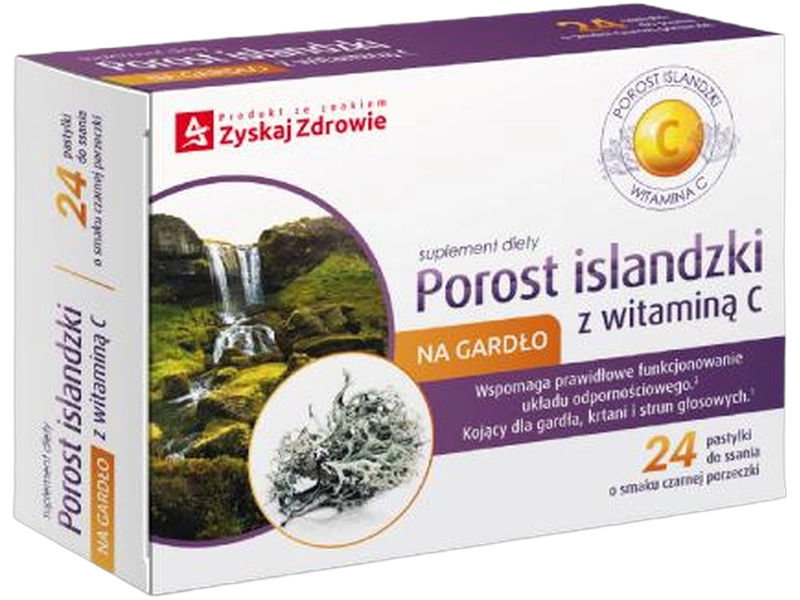 Porost islandzki z witaminą C, pastylki do ssania, 24 szt.