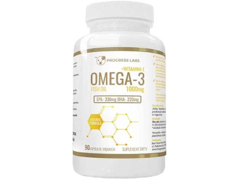 PROGRESS LABS Omega-3 1000 mg + Witamina E, kapsułki miękkie, 90 szt.