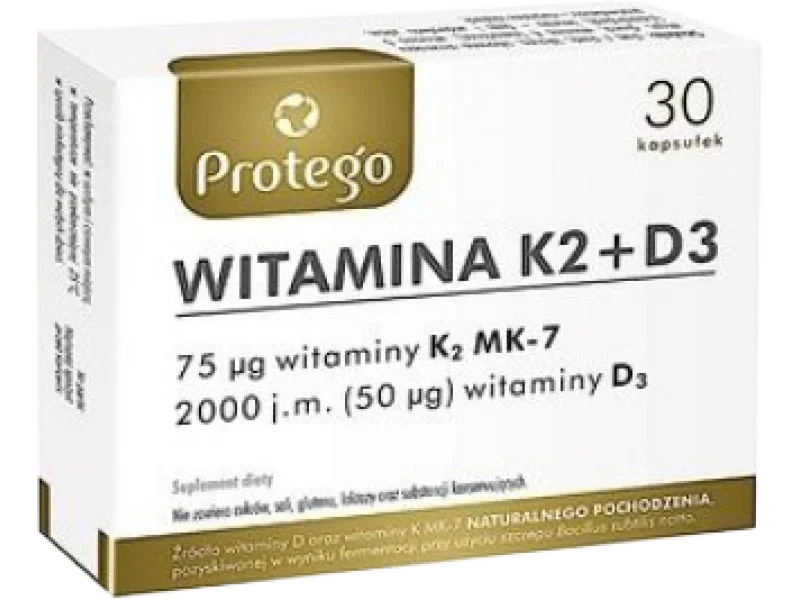 Protego Witamina K2+D3, kapsułki elastyczne, 75 µg + 50 µg, 30 kaps.