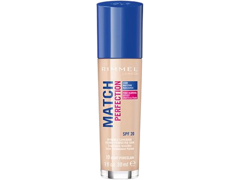 Rimmel Match Perfection podkład dopasowujący się do cery, 010 Light Porcelain SPF20, 30 ml