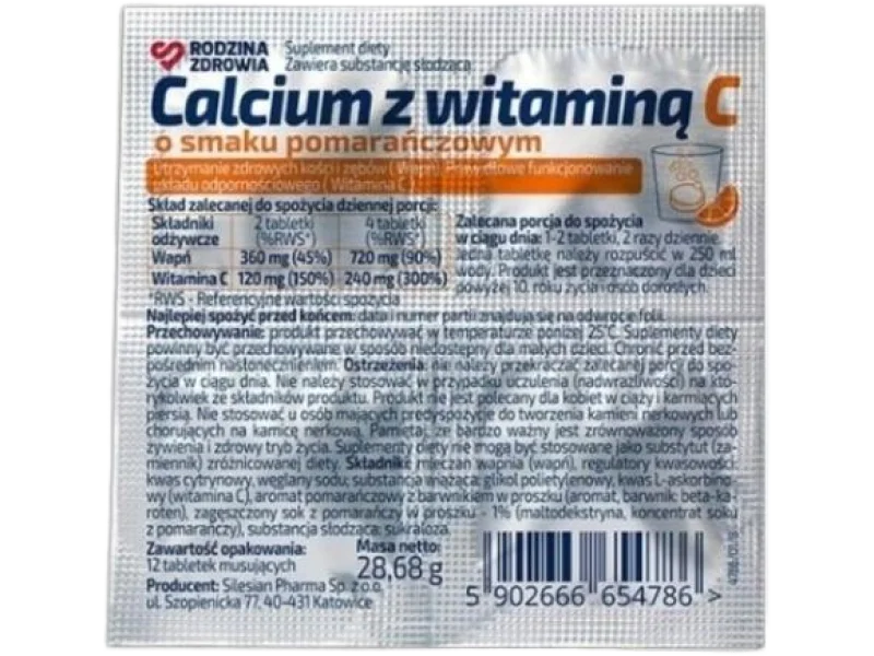 Rodzina Zdrowia Calcium z witaminą C, tabletki musujące, 12 tabl.