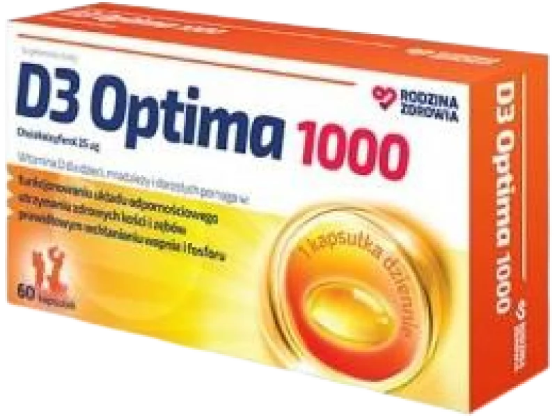 Rodzina Zdrowia D3 Optima 1000, kapsułki, 25 µg, 60 kaps.