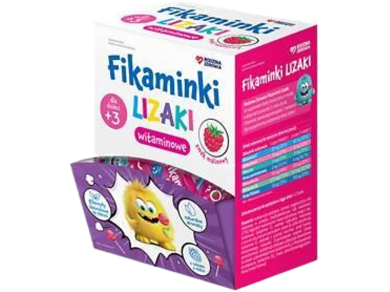 Rodzina Zdrowia Fikaminki Lizaki witaminowe smak malinowy, 50 szt.